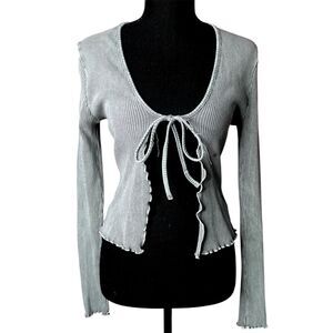 Windsor Womens Major Crush Ribbed Knit Tie Front Cardigan - S Stretch Boho Indie